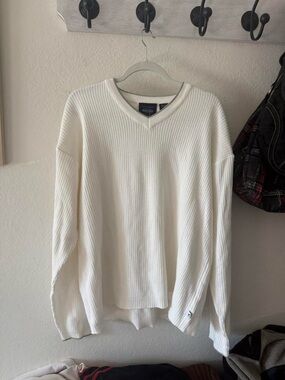 Men's Anchor Blue Cream V-Neck Ribbed Sweater